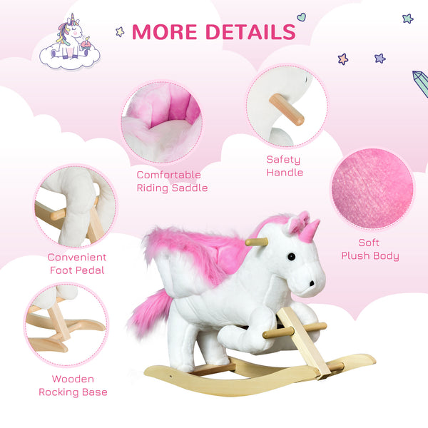 Pink and white plush rocking unicorn