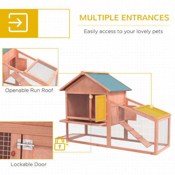 Outdoor 2-Tier Rabbit Hutch with Removable Tray, Ramp, and Asphalt Roof