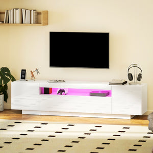 TV Stand with RGB LED Lighting for 65-85 inch TV, Glossy White