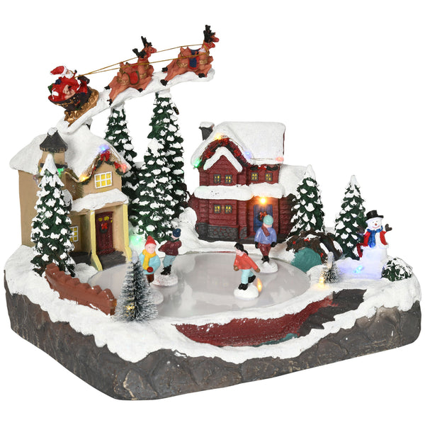 Christmas Village with Santa's Skating Pond Animated with Multi-Colored LED Light