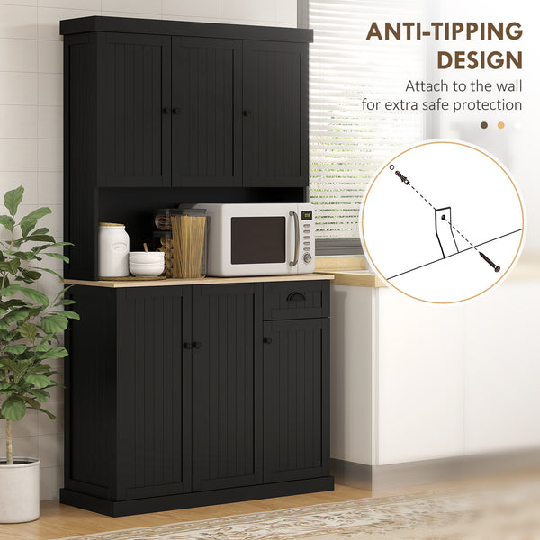 Pantry with microwave oven stand, black