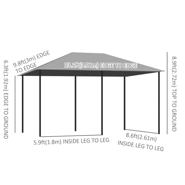 13' x 10' Steel Soft Top Gazebo with 6 Removable Curtains and Drainage Holes, Gray