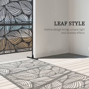 Decorative outdoor metal screen with stand, leaf pattern, black