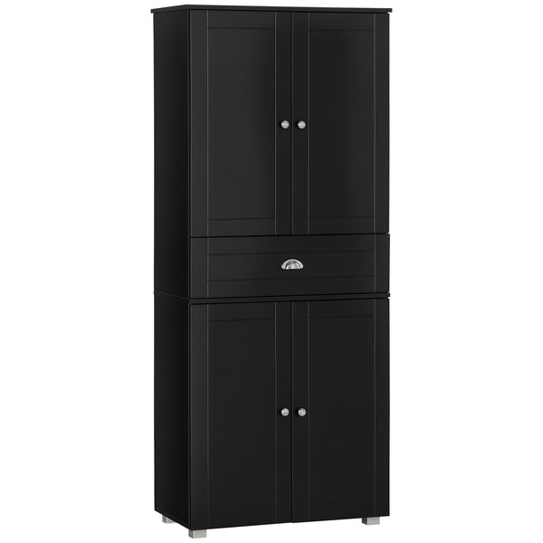 Modern storage unit with 4 doors and 3 adjustable shelves, black