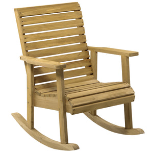 Wooden rocking chair, slatted frame with armrests, for outdoor and indoor use, light brown