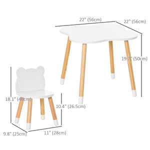 Children's wooden table and 2 chairs set, white