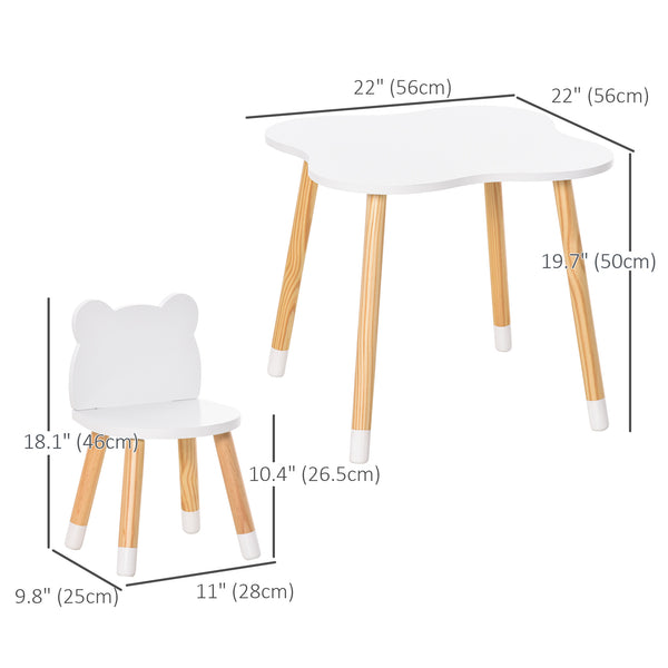 Children's wooden table and 2 chairs set, white