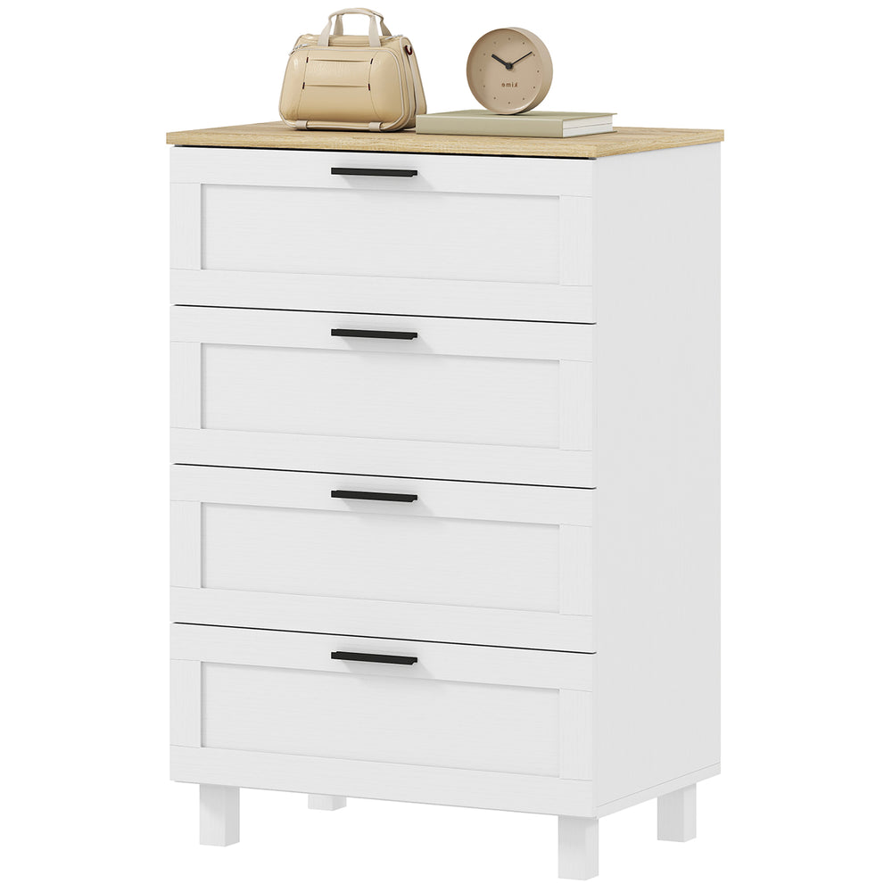 4-drawer chest of drawers for bedroom with solid wood legs, Colour: white.