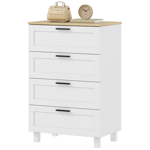 4-drawer chest of drawers for bedroom with solid wood legs, Colour: white.