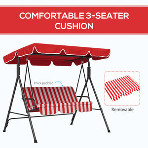 3-Seater Outdoor Porch Swing with Adjustable Canopy, Patio Swing Chair for Garden, Poolside, Backyard, Red