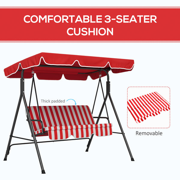 3-Seater Outdoor Porch Swing with Adjustable Canopy, Patio Swing Chair for Garden, Poolside, Backyard, Red