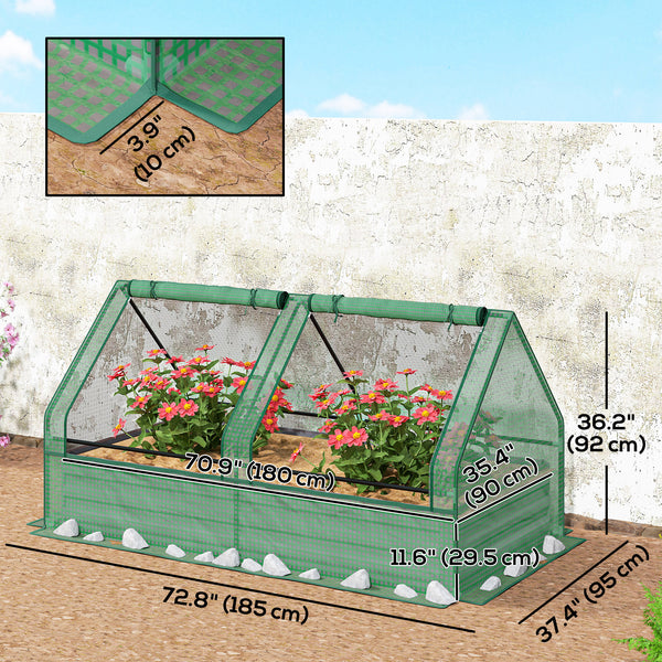 Raised metal planter with integrated mini-greenhouse