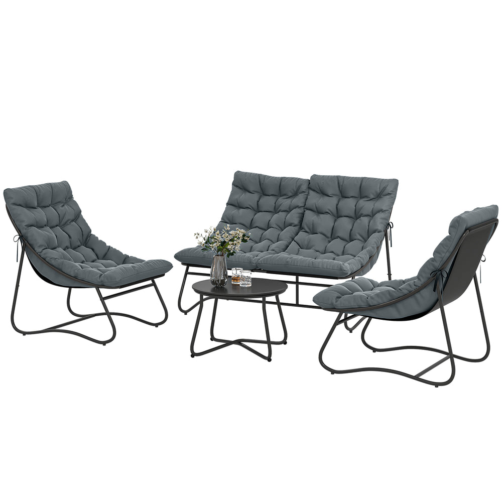 4-Piece Patio Furniture Set, Loveseat, Chairs, Round Metal Table, Cushions, Grey
