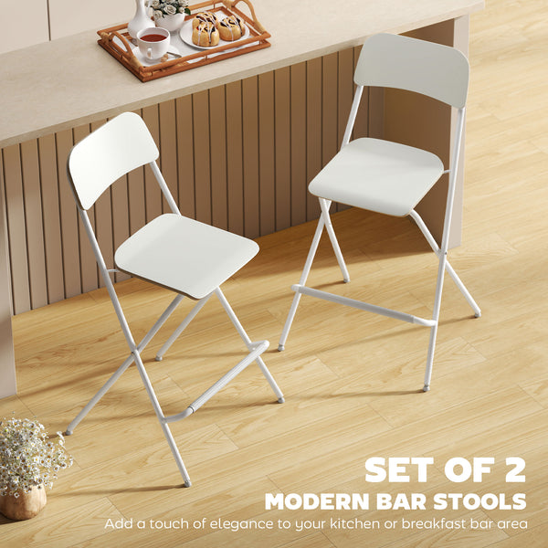 Set of 2 folding bar stools, white