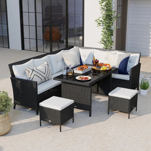 6-piece outdoor rattan sofa set, white
