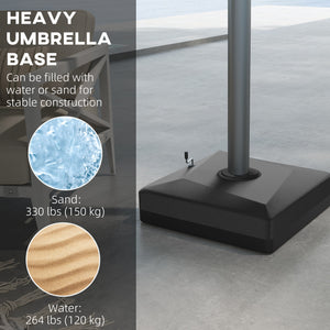Offset parasol base with lifting wheel 