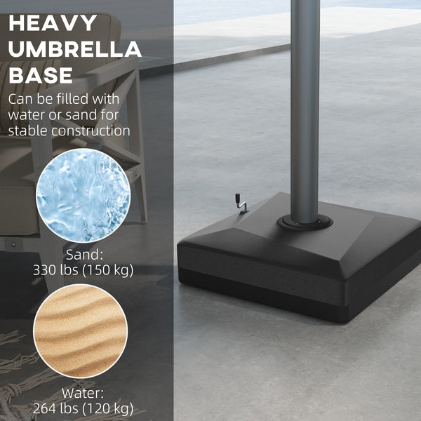 Offset parasol base with lifting wheel 