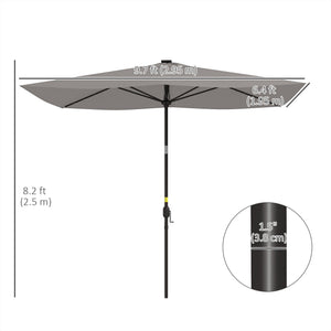 9.7-foot aluminum parasol with solar LED lighting and crank handle, light gray