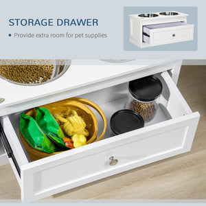 Raised Dog Bowls with Storage Drawer for Large Dogs, White
