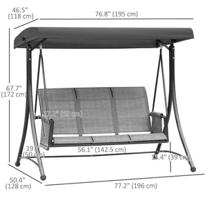 Swing chair for 3 people with adjustable canopy, heather grey