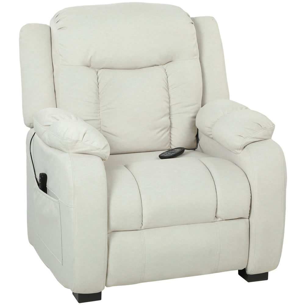 Massage Recliner Chair with Quiet Brushless Motor Pet-Friendly Fabric Power Recliner with 2 Memory Positions Cream White