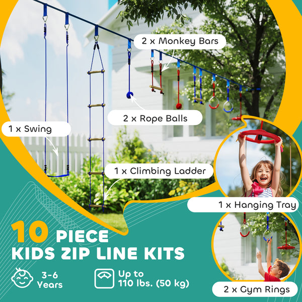 Ninja Warrior Obstacle Course with Swing, Monkey Bars, Climbing Ladder