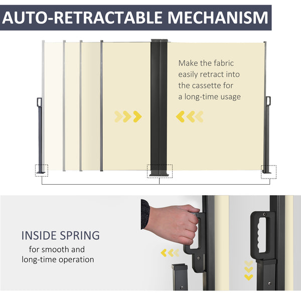 Retractable outdoor privacy wall, cream white
