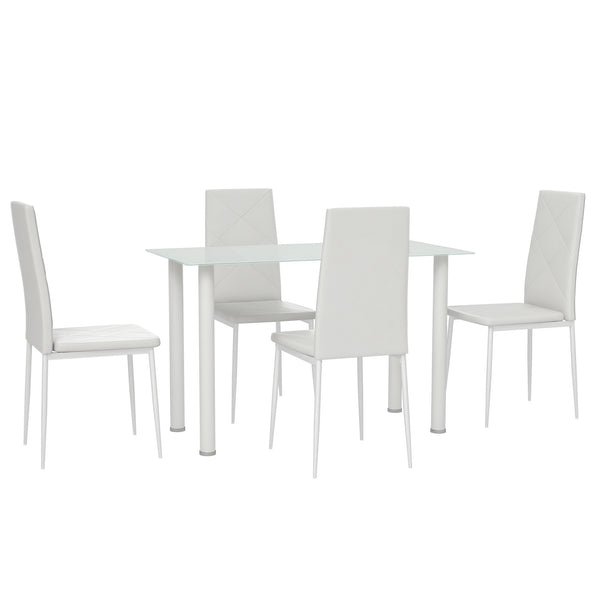Modern 4 Person Dining Table Set, Space Saving with Rectangular Tabletop and Steel Frame, White