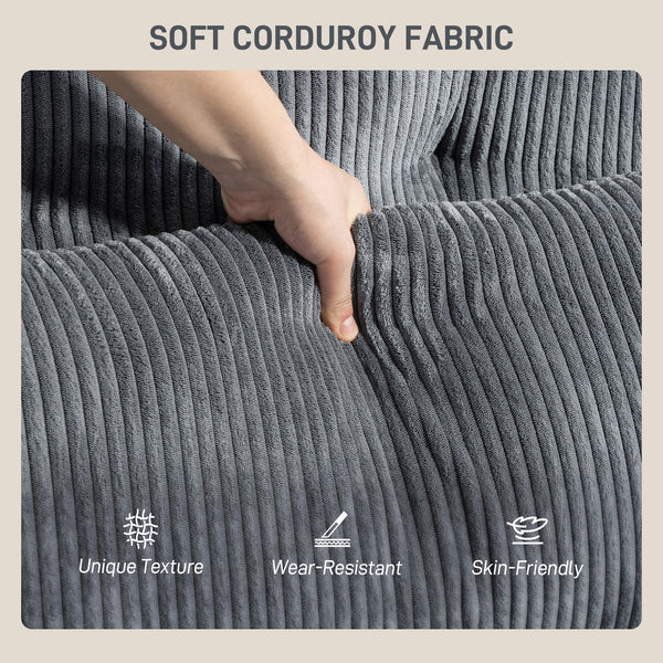 Large Corduroy Reading Sofa with 2 Cup Holders, Dark Grey