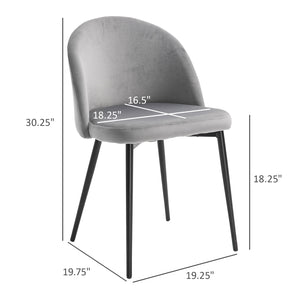 Set of 2 mid-back chairs, velvet upholstery, dark blue