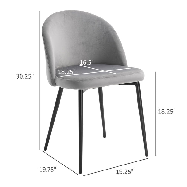 Set of 2 mid-back chairs, velvet upholstery, dark blue