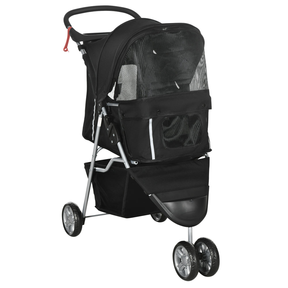 3-Wheel Foldable Stroller with Storage Basket for Miniature and Small Dogs, Black
