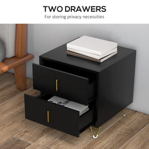 Modern bedside table with 2 drawers and metal legs, black