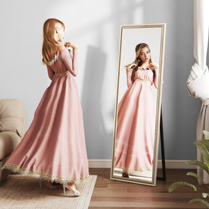 Rectangular full-length mirror with two-tone frame, white wood grain