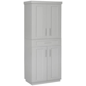 72-inch Pantry with 4 Doors, Drawer and 3 Adjustable Shelves, Gray