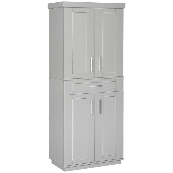 72-inch Pantry with 4 Doors, Drawer and 3 Adjustable Shelves, Gray