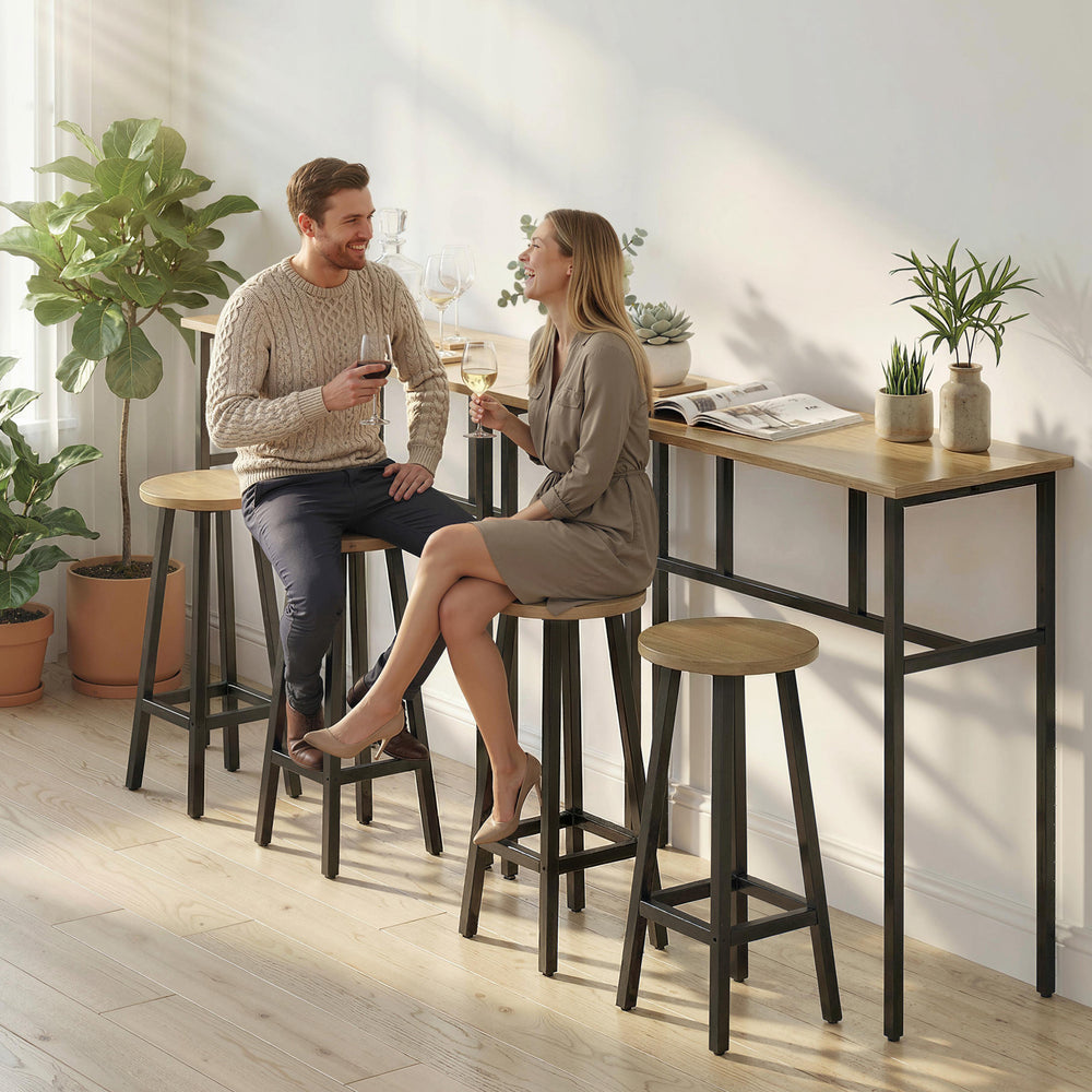 6-piece bar set with 2 high tables and 4 stools – Gray-brown wood effect and black