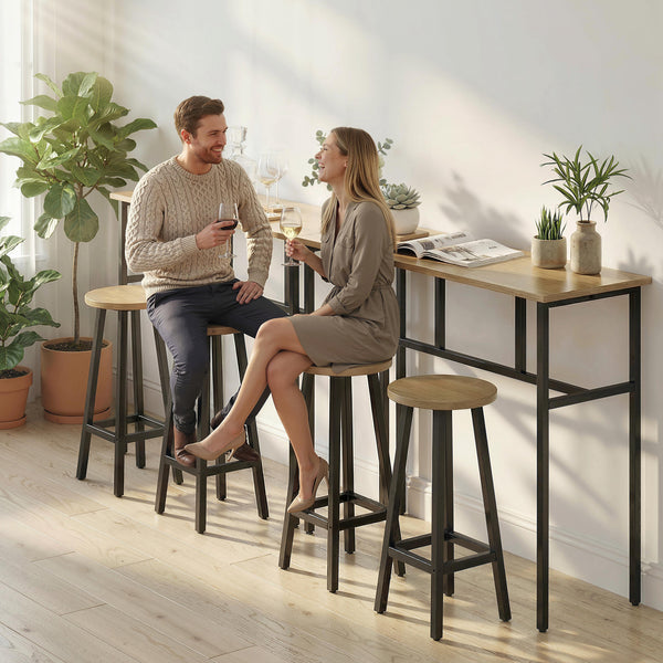 6-piece bar set with 2 high tables and 4 stools – Gray-brown wood effect and black