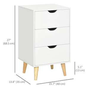 Modern 3-drawer bedside table with wooden legs, white
