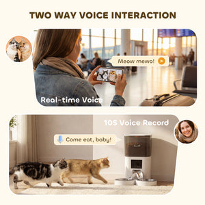 Automatic kibble dispenser with control app and 10-second voice recorder