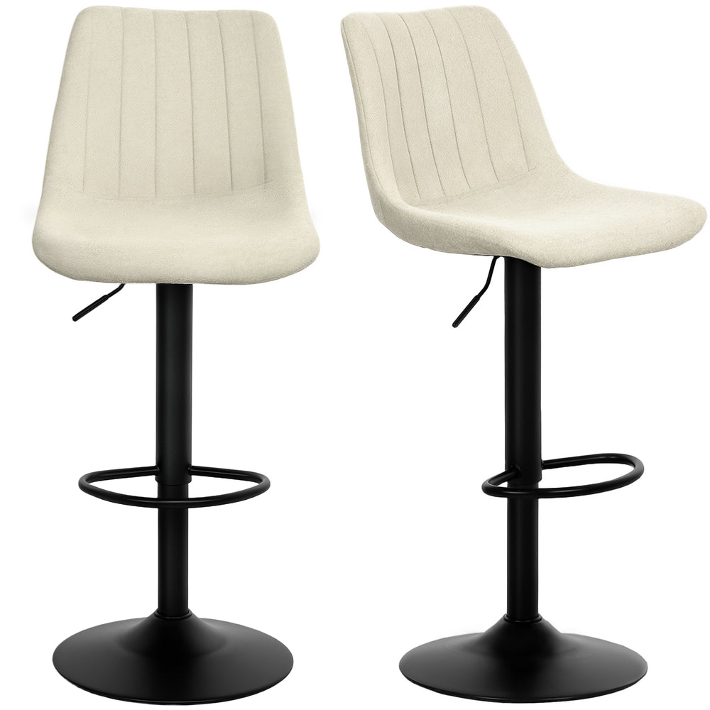 Lot de 2 tabourets de bar réglables et pivotants en beige avec dossier incurvé et repose-pieds – chaises de comptoir modernes et confortables