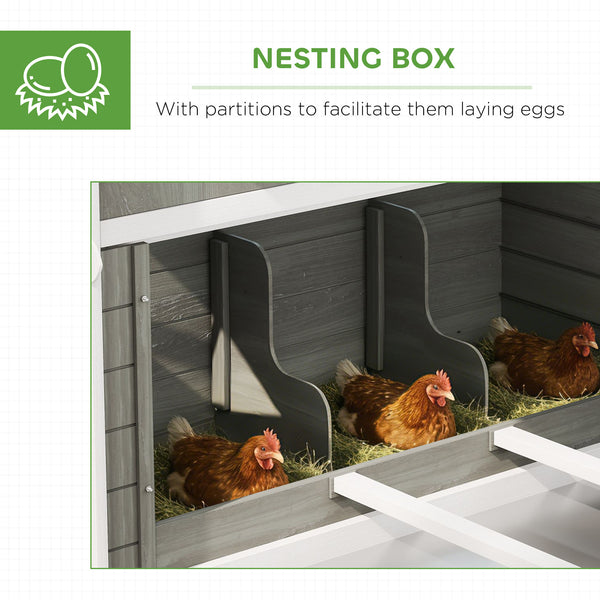 137" Wooden Chicken Coop with Chicken Run, Nesting Box, Dark Grey
