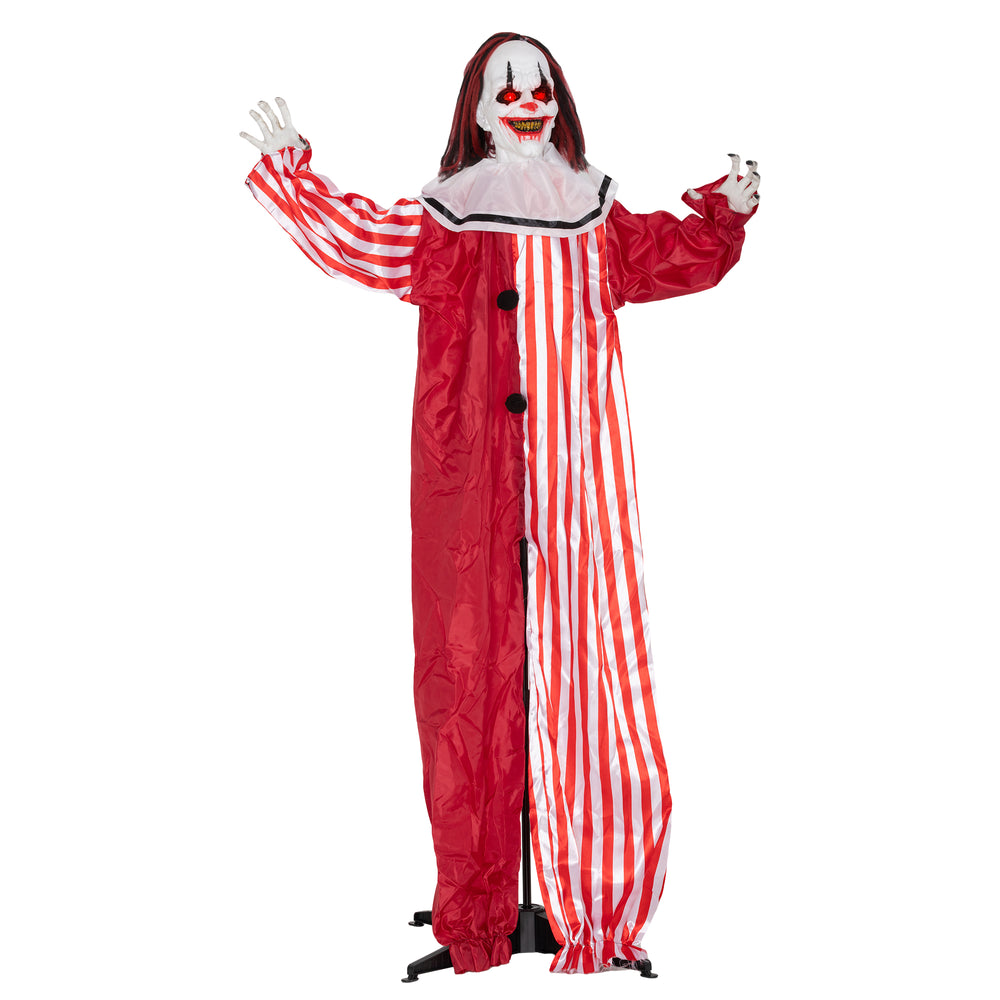 Life-size animated clown for Halloween, red light-up eyes, sound activated, battery operated