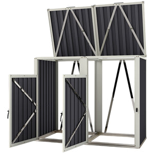 Lockable outdoor double bin shelter with hinged lid, dark grey