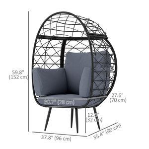 Rattan egg chair with cushions and cup holder, grey