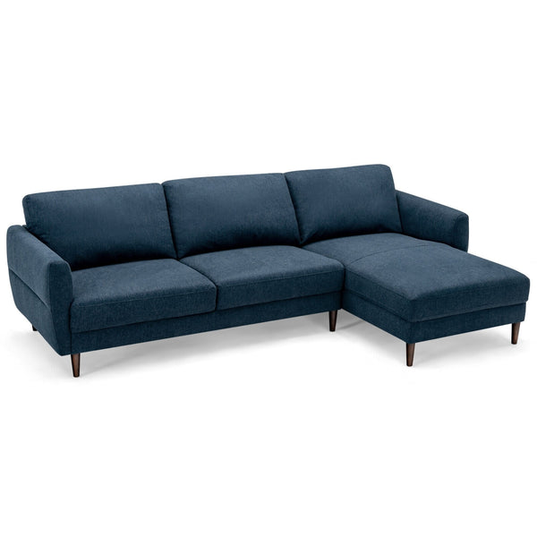 Canapé sectionnel en tissu en forme de L avec chaise longue et pieds en bois massif