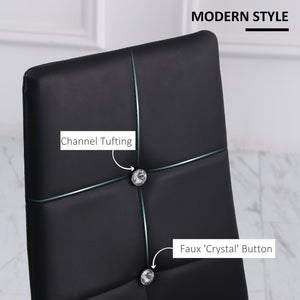 Set of 4 high-back upholstered chairs with padded seats, steel legs, black