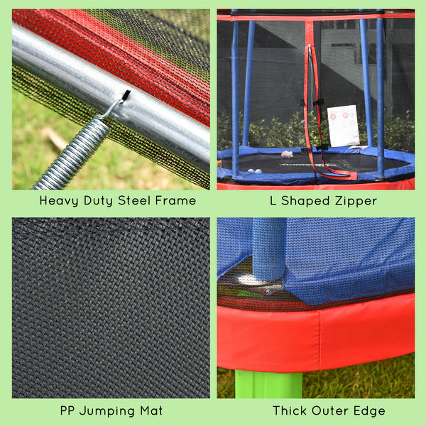 7ft Trampoline with Safety Enclosure, Built-in Zipper, Red