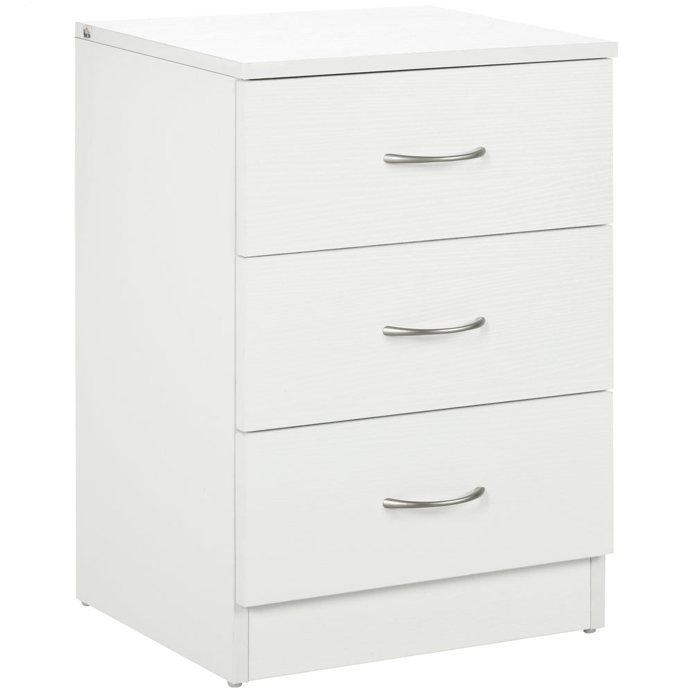 Modern bedside table with 3 drawers, white