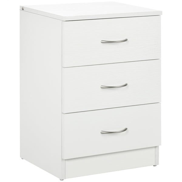 Modern bedside table with 3 drawers, white